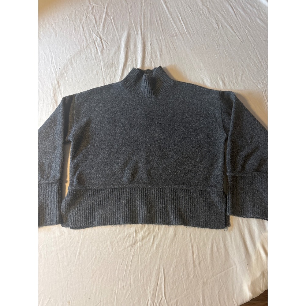 Marlved Mock Neck Sweater Womens M Charcoal Grey Ribbed Knit Boxy